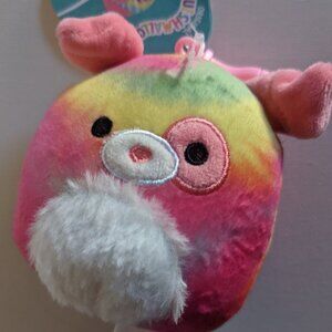 NWT 3.5" Shena Pink Tye Die Dog Purse Clip Squishmallows Fuzzy Puppy Rainbow NEW
